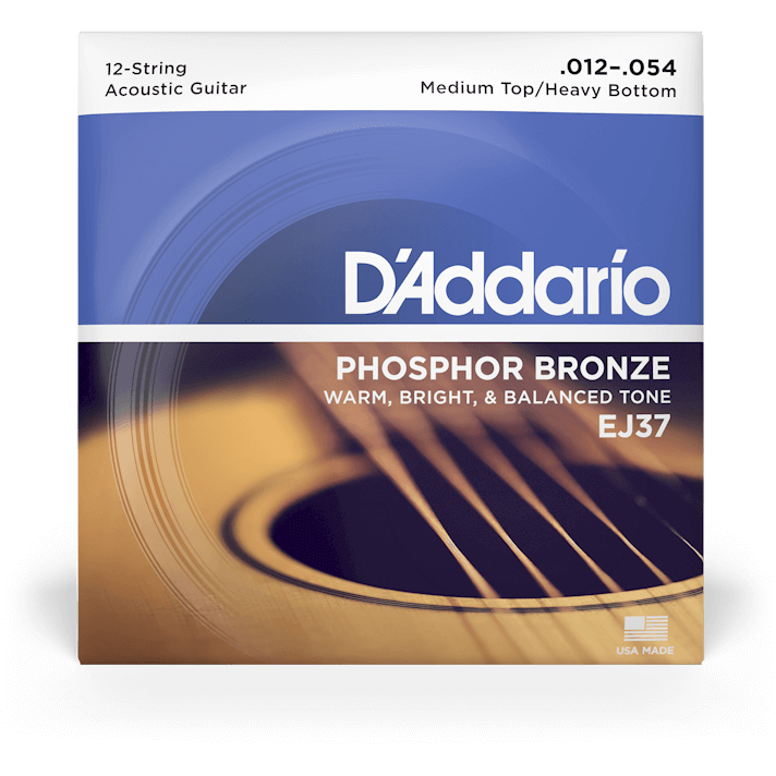D'Addario Phosphor Bronze Acoustic Guitar Strings – 12 String – Medium Top/Heavy Bottom – 12-54