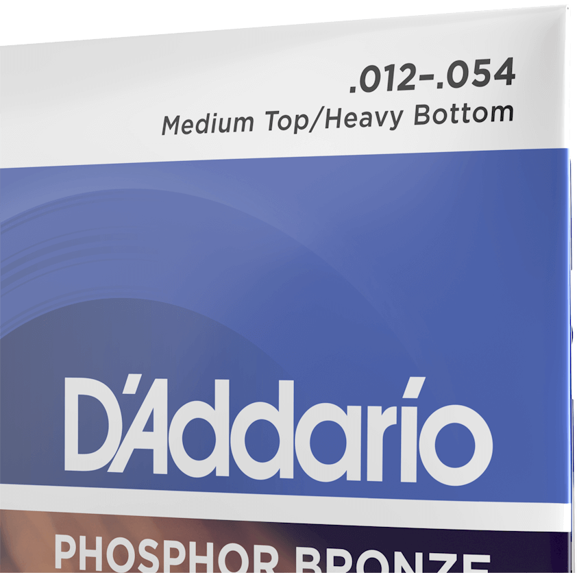 D'Addario Phosphor Bronze Acoustic Guitar Strings – 12 String – Medium Top/Heavy Bottom – 12-54