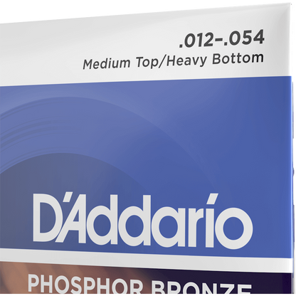 D'Addario Phosphor Bronze Acoustic Guitar Strings – 12 String – Medium Top/Heavy Bottom – 12-54
