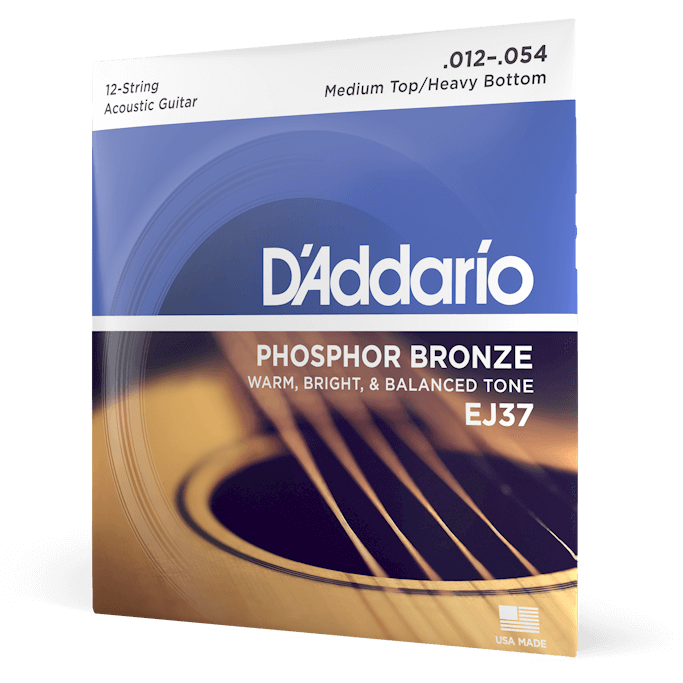 D'Addario Phosphor Bronze Acoustic Guitar Strings – 12 String – Medium Top/Heavy Bottom – 12-54