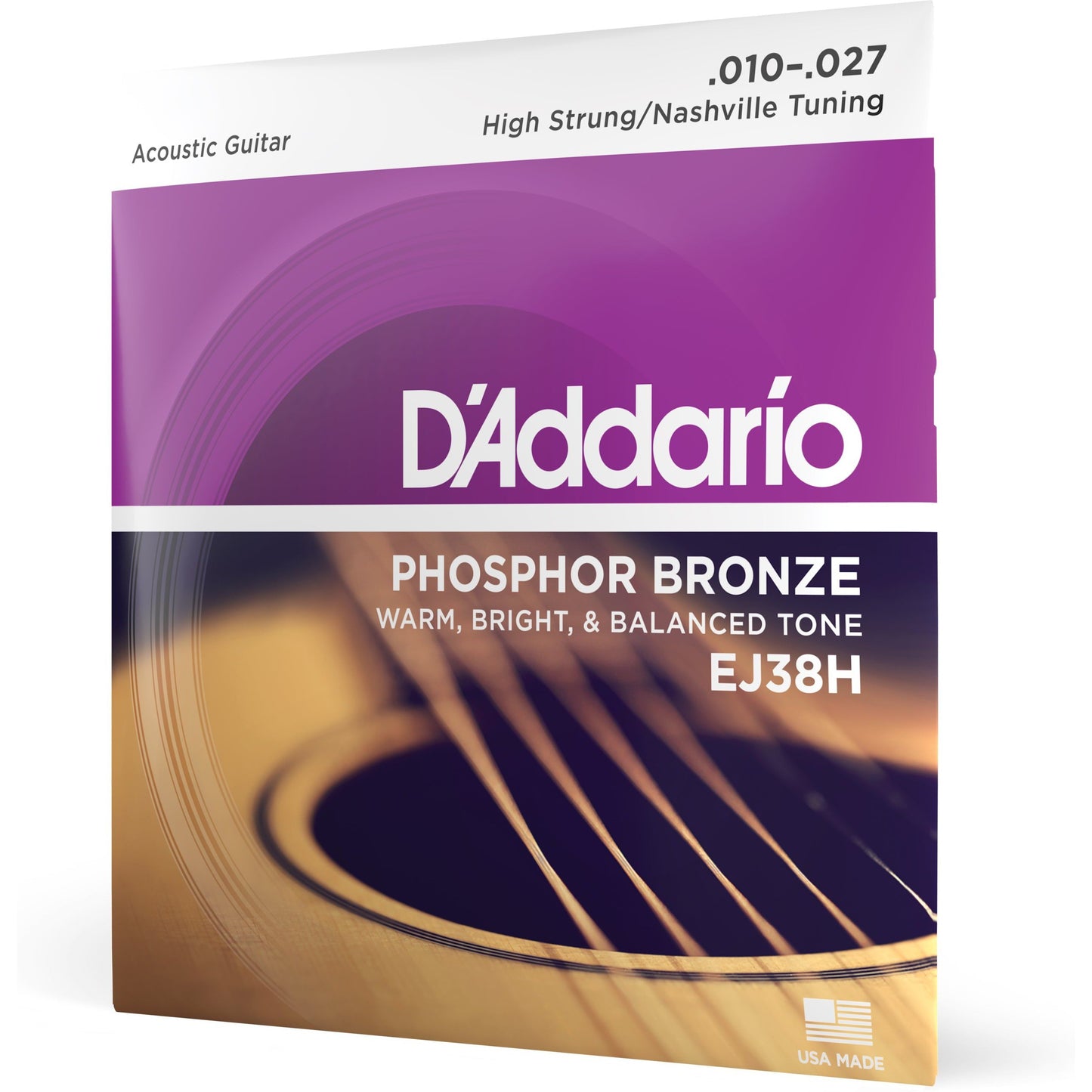 D'Addario EJ38H Phosphor Bronze Acoustic Guitar Strings, High Strung/Nashville Tuning, 10-27