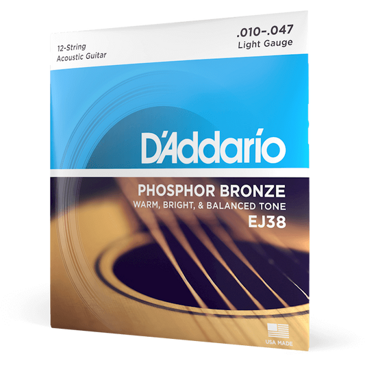 D'Addario Phosphor Bronze Acoustic Guitar Strings – 12 String – Light – 10-47