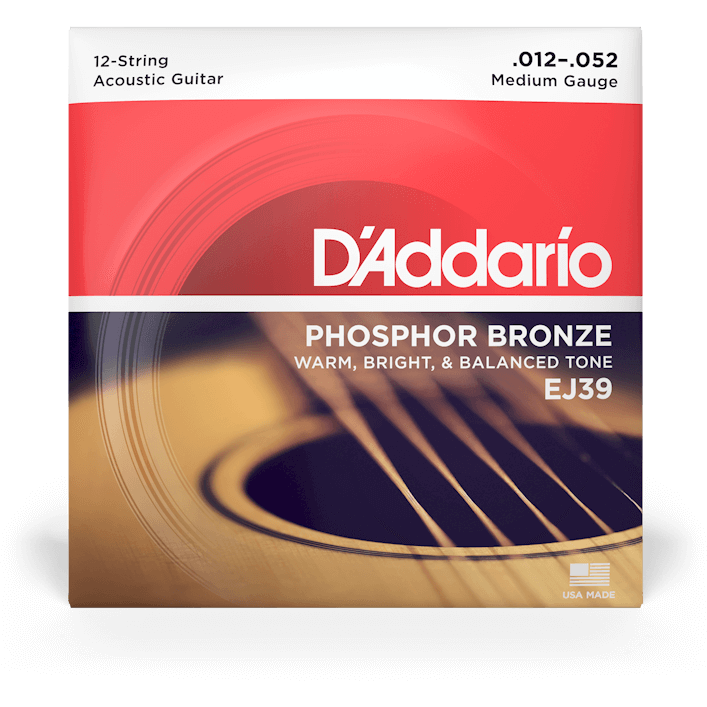 D'Addario Phosphor Bronze Acoustic Guitar Strings – 12 String – Medium – 12-52