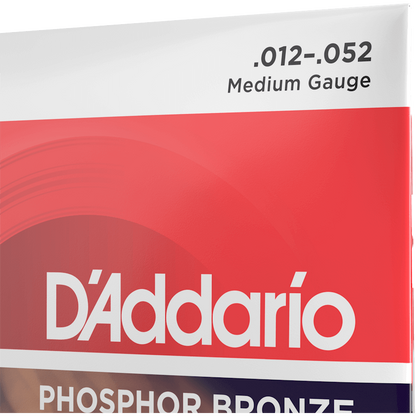 D'Addario Phosphor Bronze Acoustic Guitar Strings – 12 String – Medium – 12-52