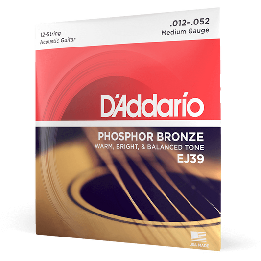 D'Addario Phosphor Bronze Acoustic Guitar Strings – 12 String – Medium – 12-52