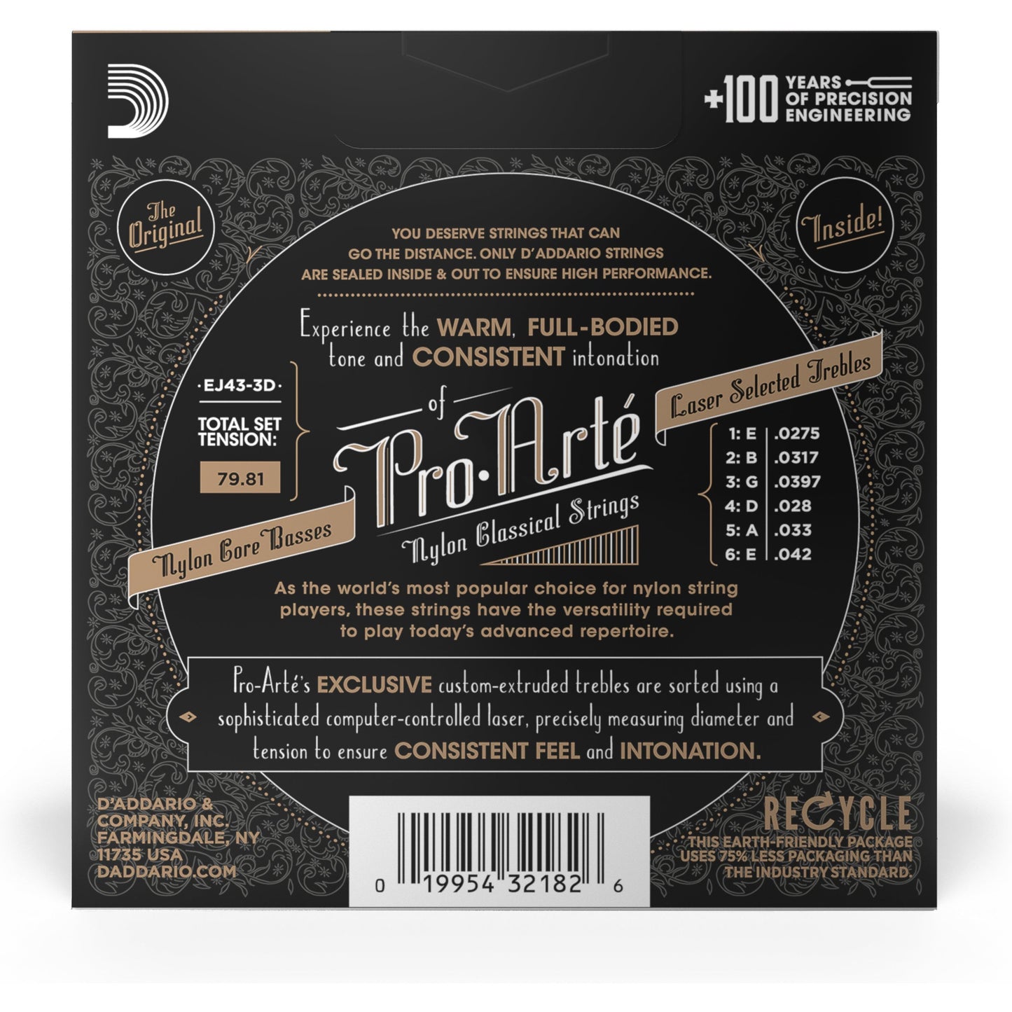 D'Addario EJ43 Pro-Arte Nylon Classical Guitar Strings, Light Tension, 3 Sets