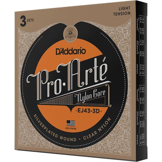 D'Addario Pro-Arte Nylon Classical Guitar Strings – Light Tension (3 Pack)