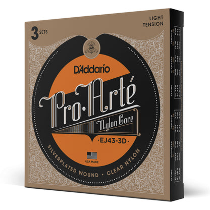 D'Addario EJ43 Pro-Arte Nylon Classical Guitar Strings, Light Tension, 3 Sets