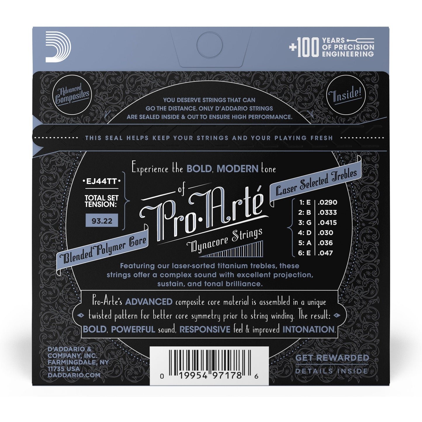 D'Addario EJ44TT ProArte Dynacore Classical Guitar Strings, Titanium Trebles, Extra-Hard Tension