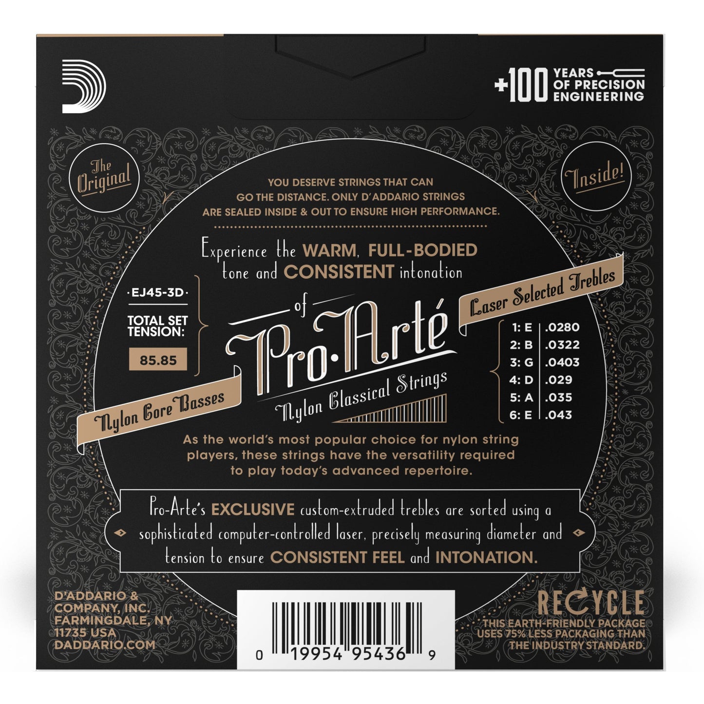 D'Addario EJ45-3D Pro-Arte Nylon Classical Guitar Strings, Normal Tension, 3 Sets