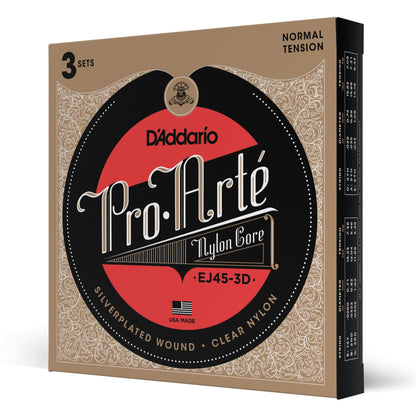 D'Addario EJ45-3D Pro-Arte Nylon Classical Guitar Strings, Normal Tension, 3 Sets