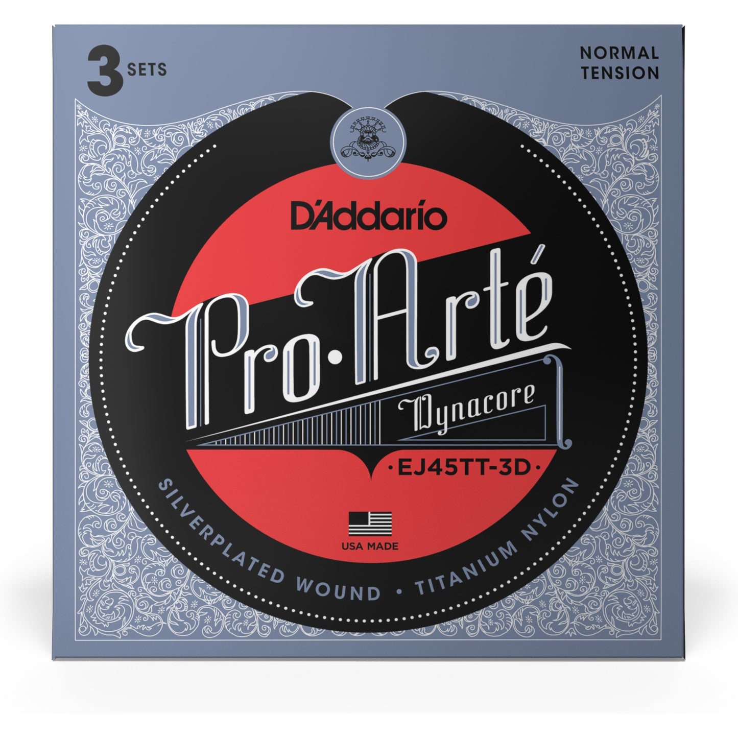 D'Addario EJ45TT ProArte DynaCore Classical Guitar Strings, Titanium Trebles, Normal Tension, 3 Sets