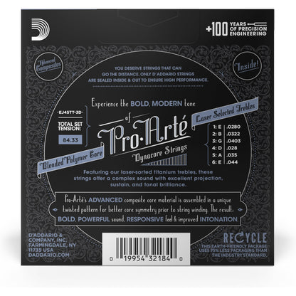 D'Addario EJ45TT ProArte DynaCore Classical Guitar Strings, Titanium Trebles, Normal Tension, 3 Sets