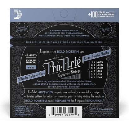 D'Addario EJ45TT ProArte Dynacore Classical Guitar Strings, Titanium Trebles, Normal Tension