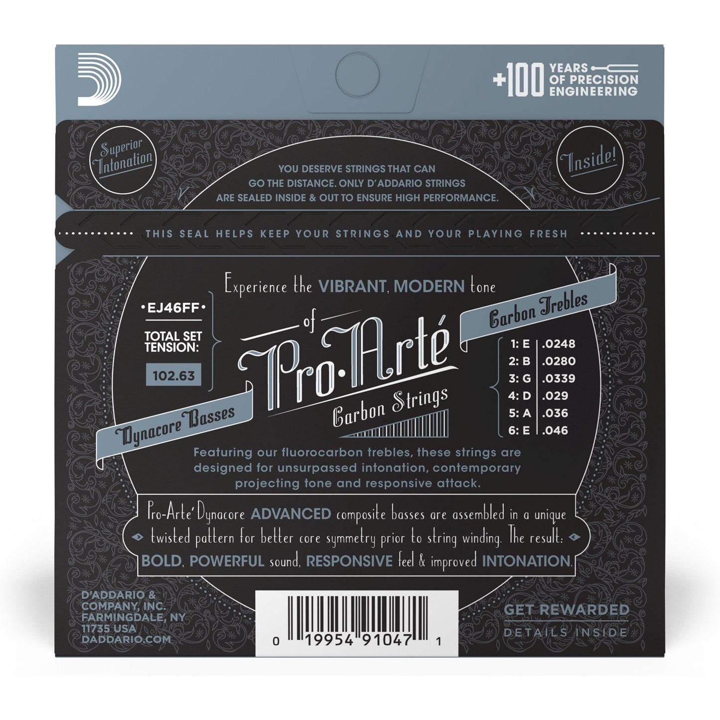 D'Addario EJ46FF Pro-Arté Carbon Classical Guitar Strings, Dynacore Basses, Hard Tension