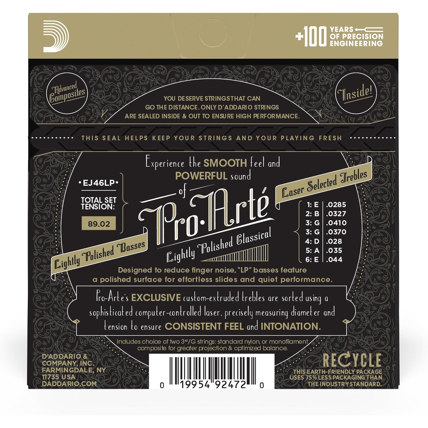 D'Addario EJ46LP Pro-Arte Composite Classical Guitar Strings, Hard Tension