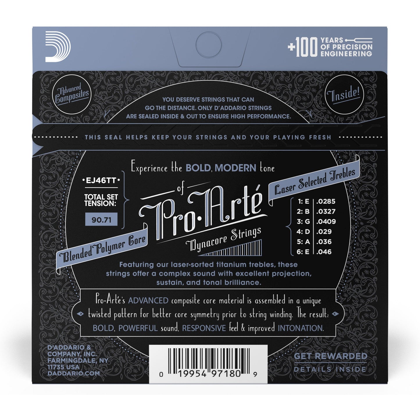 D'Addario EJ46TT ProArte Dynacore Classical Guitar Strings, Titanium Trebles, Hard Tension