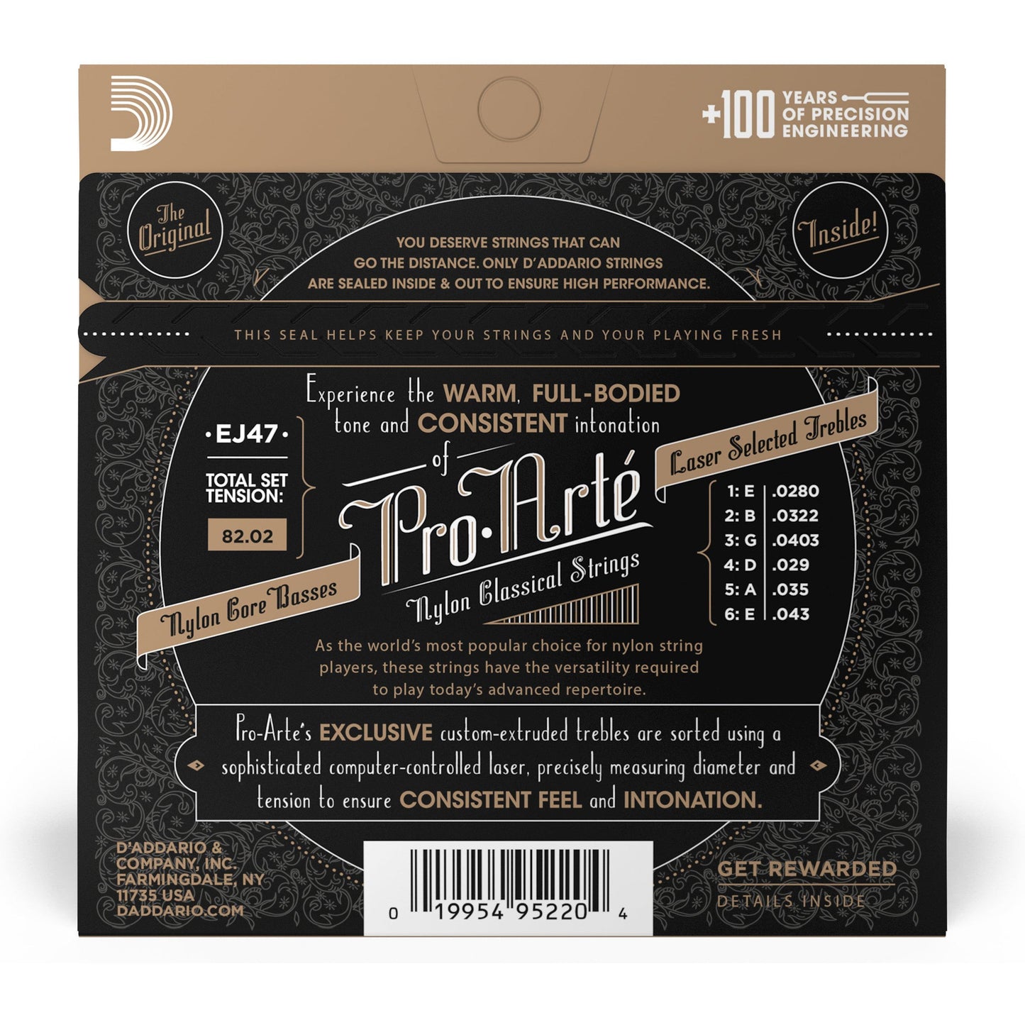 D'Addario EJ47 80/20 Bronze Pro-Arte Nylon Classical Guitar Strings, Normal Tension