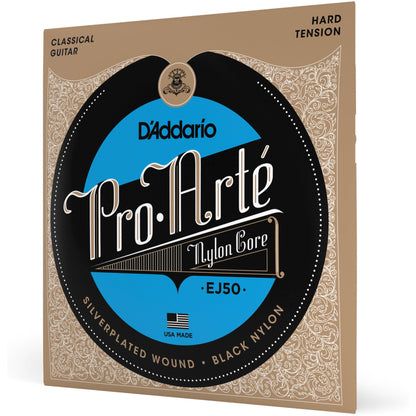 D'Addario EJ50 Pro-Arte Black Nylon Classical Guitar Strings, Hard Tension