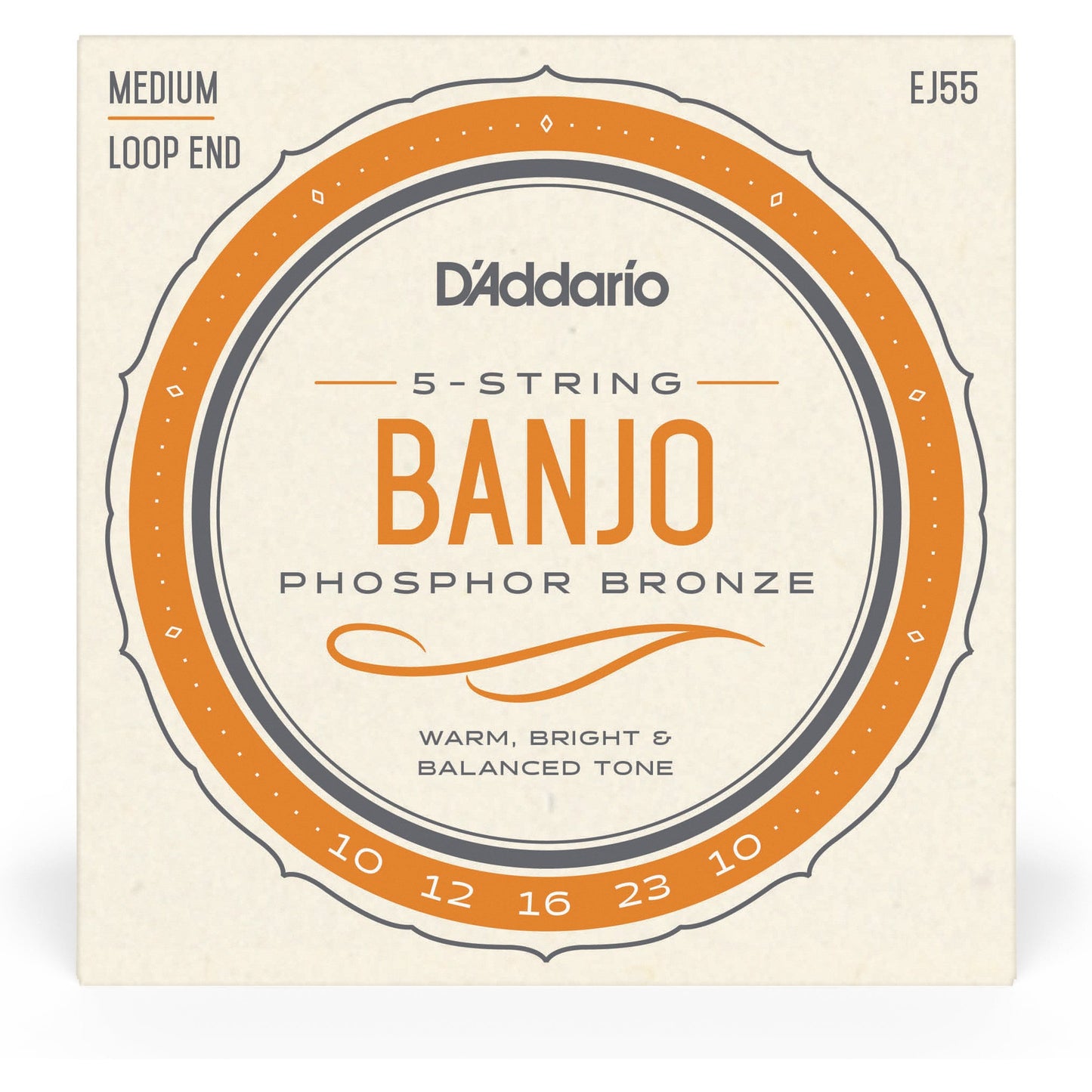 D'Addario EJ55 5-String Banjo Strings, Phosphor Bronze, Medium, 10-23