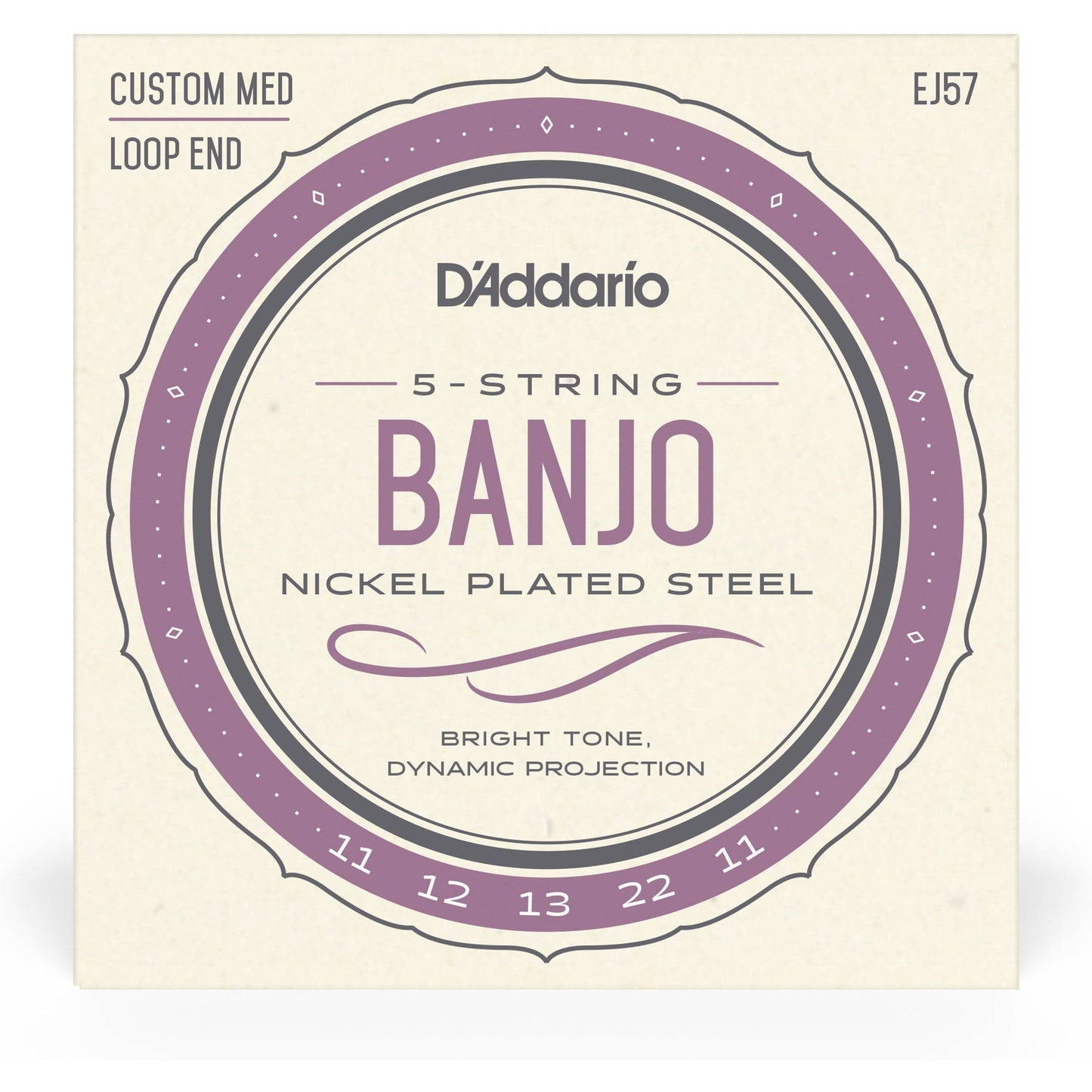 D'Addario EJ57 5-String Banjo Strings, Nickel, Custom Medium, 11-22