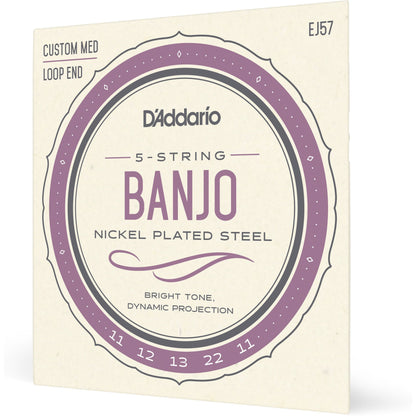 D'Addario EJ57 5-String Banjo Strings, Nickel, Custom Medium, 11-22