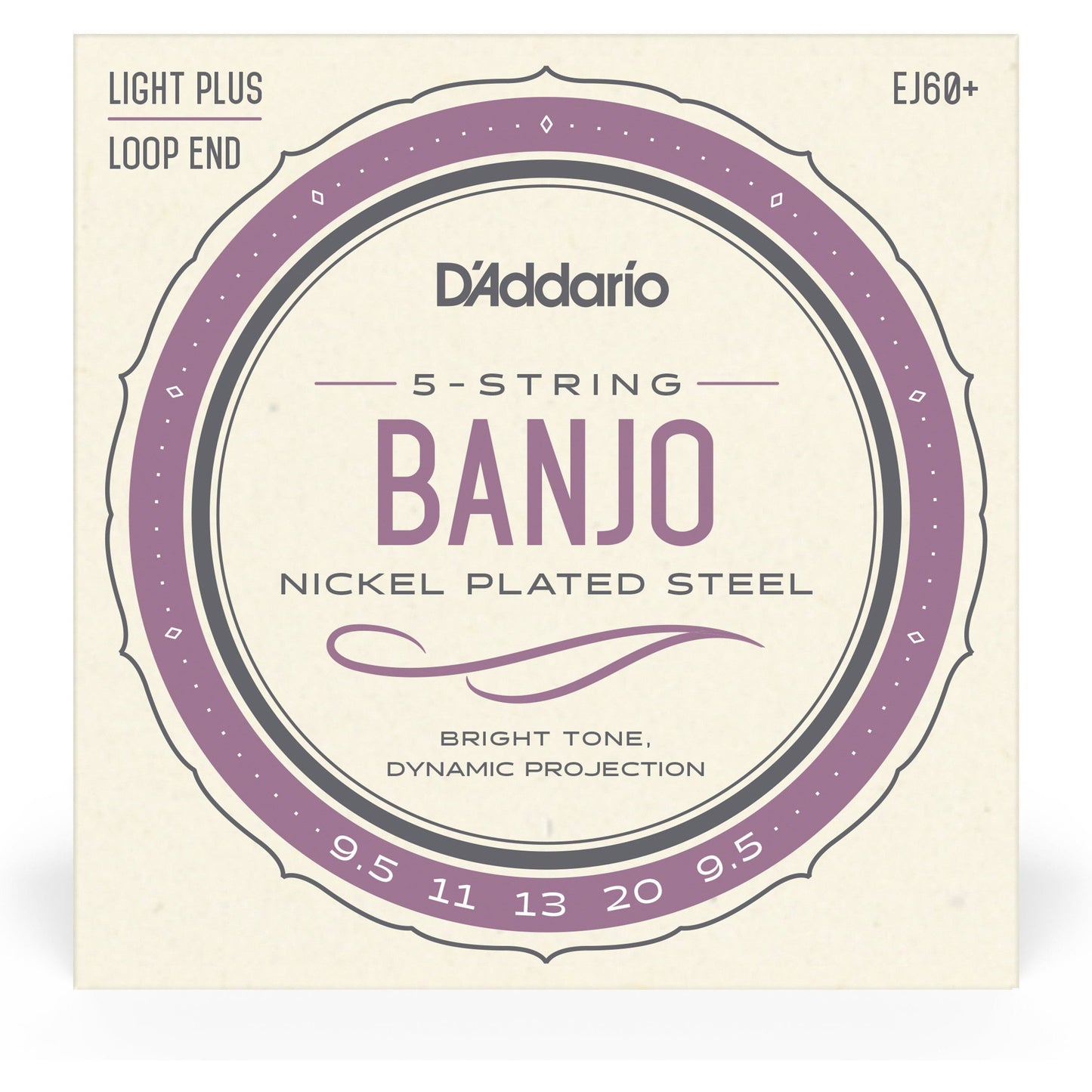 D'Addario EJ60+ 5-String Banjo Strings, Nickel, Light Plus, 9.5-20