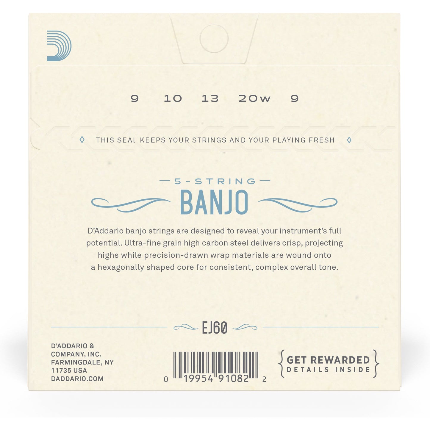 D'Addario EJ60 5-String Banjo Strings, Nickel, Light, 9-20