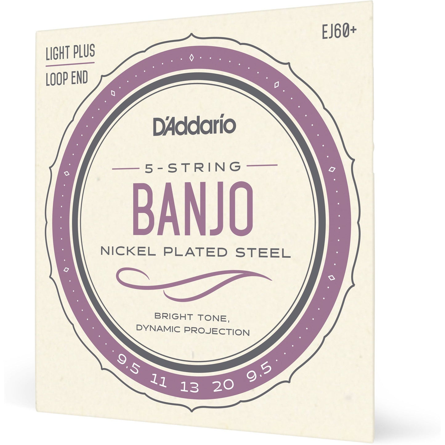 D'Addario EJ60+ 5-String Banjo Strings, Nickel, Light Plus, 9.5-20