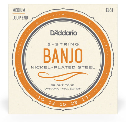 D'Addario EJ61 5-String Banjo Strings, Nickel, Medium 10-23