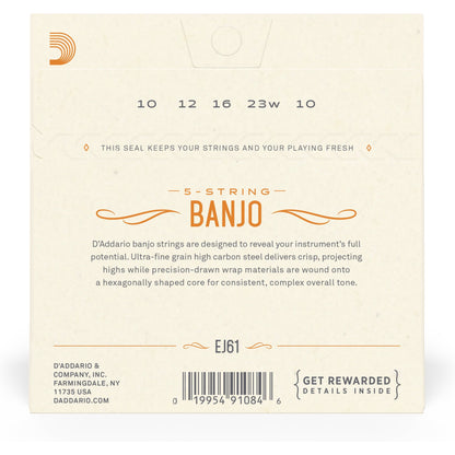 D'Addario EJ61 5-String Banjo Strings, Nickel, Medium 10-23