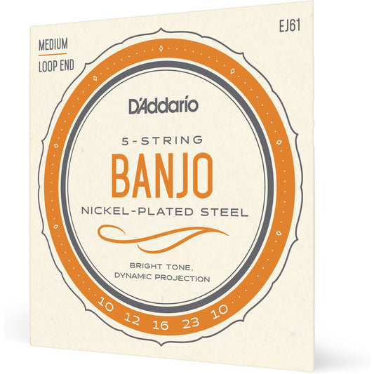 D'Addario EJ61 5-String Banjo Strings, Nickel, Medium 10-23