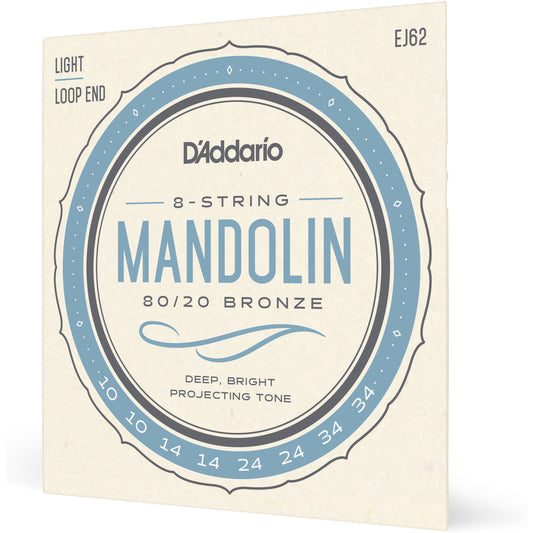 D'Addario EJ62 80/20 Bronze Mandolin Strings, Light, 10-34