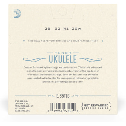 D'Addario EJ65TLGPro-Arté Custom Extruded Nylon Ukulele Strings, Tenor Low-G