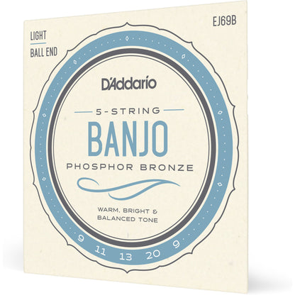 D'Addario EJ69 5-String Ball-End Banjo Strings, Phosphor Bronze, Light, 9-20