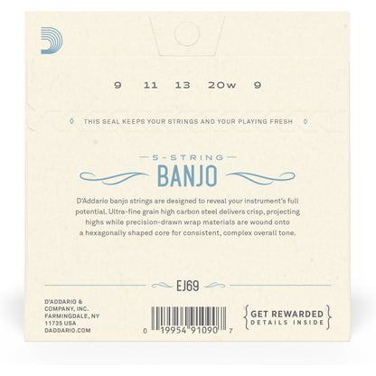 D'Addario EJ69 5-String Banjo Strings, Phosphor Bronze, Light, 9-20