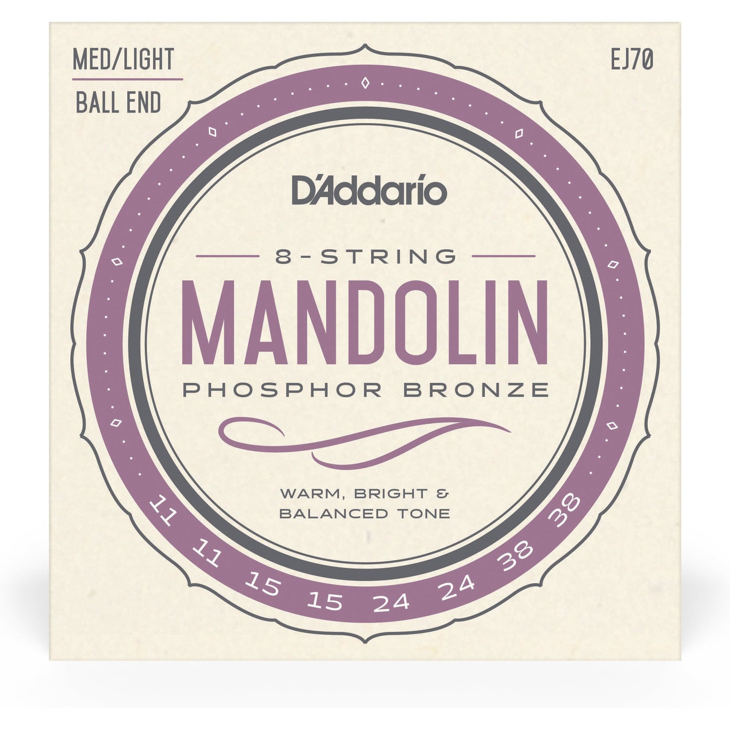 D'Addario EJ70 Phosphor Bronze Mandolin Strings, Ball End,  Medium/Light, 11-38