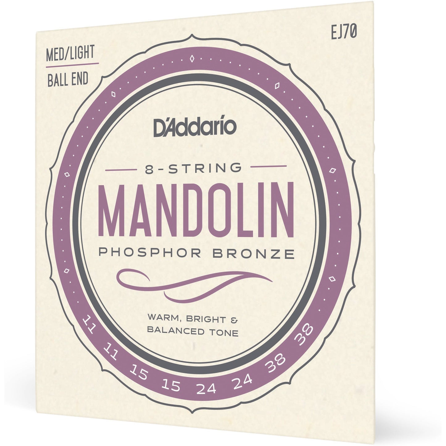 D'Addario EJ70 Phosphor Bronze Mandolin Strings, Ball End,  Medium/Light, 11-38