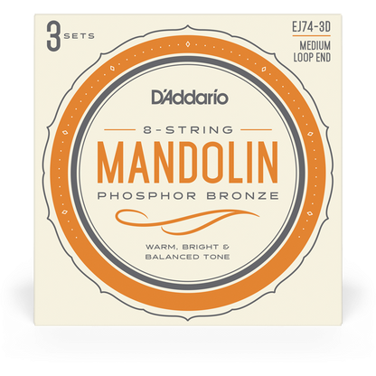 D'Addario Phosphor Bronze Mandolin Strings – Medium – 11-40 (3 Pack)