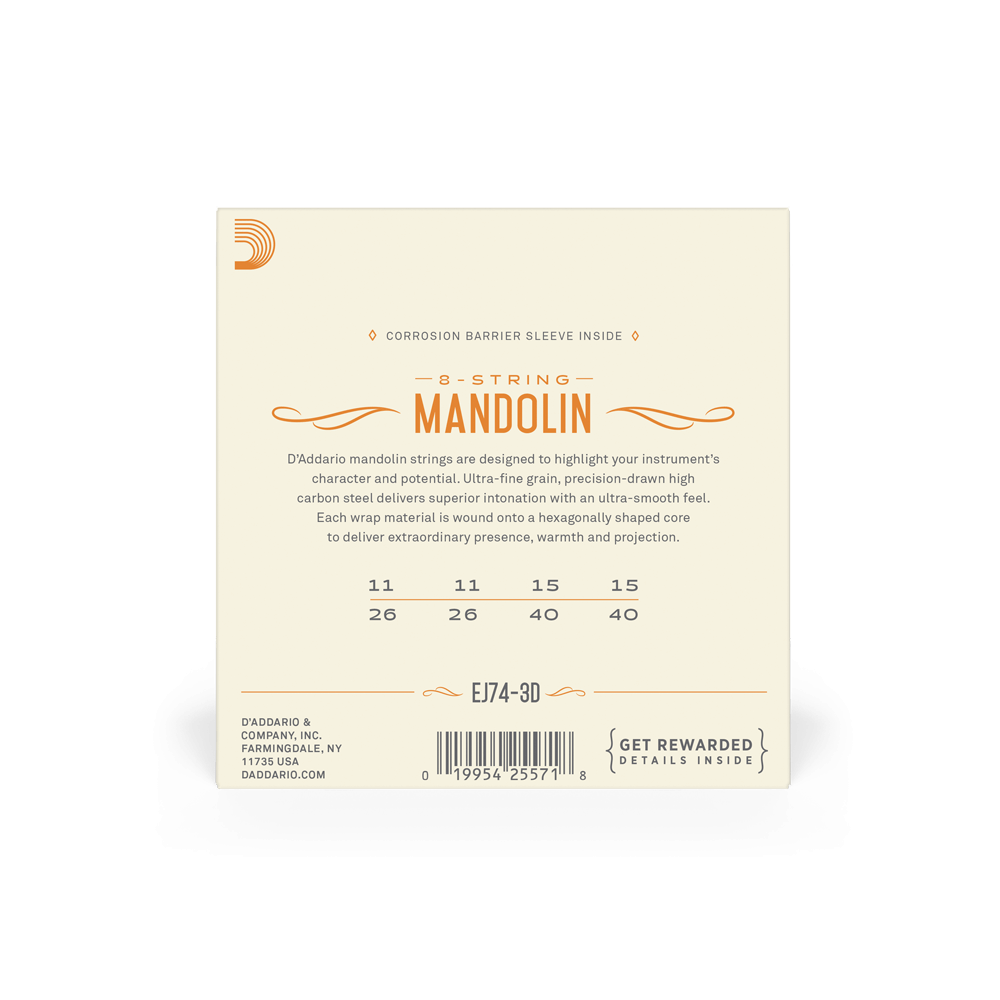 D'Addario Phosphor Bronze Mandolin Strings – Medium – 11-40 (3 Pack)