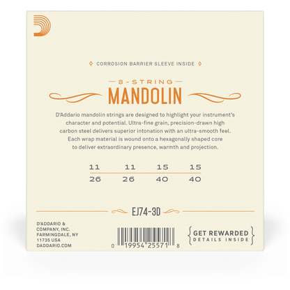 D'Addario Phosphor Bronze Mandolin Strings – Medium – 11-40 (3 Pack)