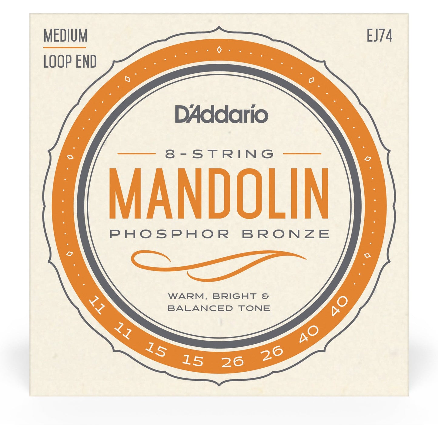 D'Addario EJ74 Mandolin Strings, Phosphor Bronze, Medium, 11-40