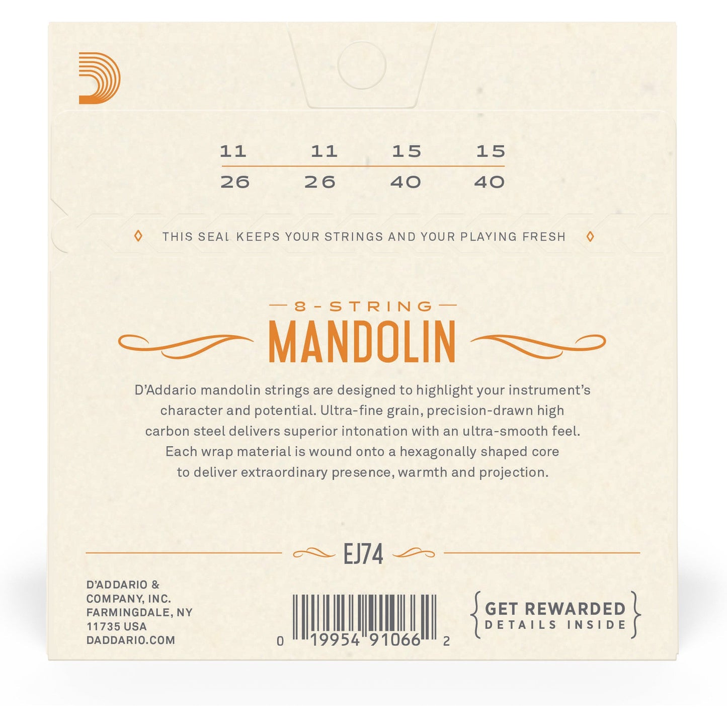 D'Addario EJ74 Mandolin Strings, Phosphor Bronze, Medium, 11-40