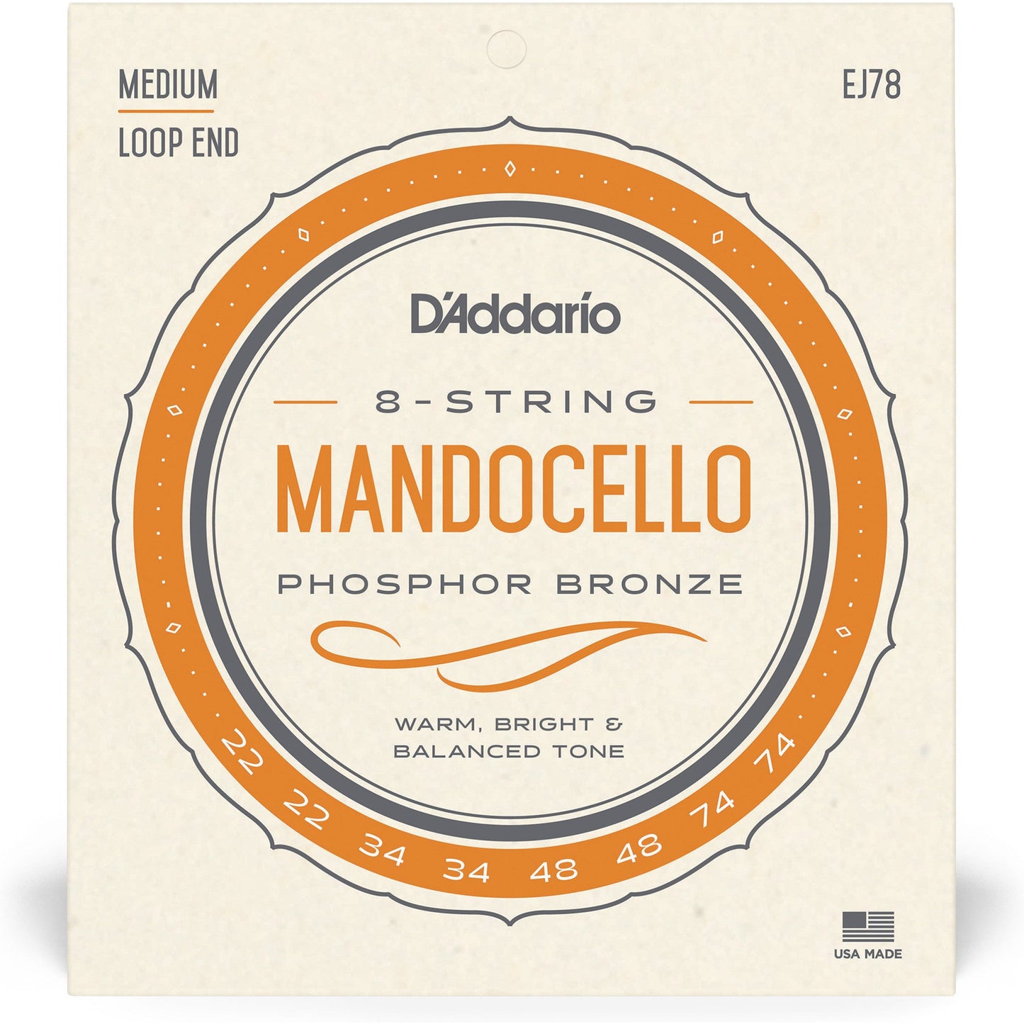 D'Addario J78 Phosphor Bronze Mandocello Strings, 22-74