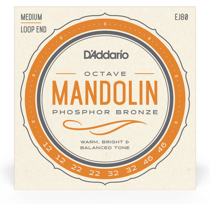 D'Addario EJ80 Phosphor Bronze Octave Mandolin Strings, Medium, 12-46