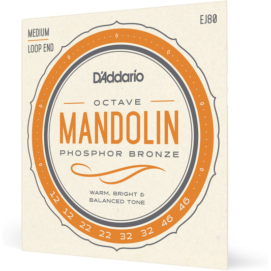 D'Addario EJ80 Phosphor Bronze Octave Mandolin Strings, Medium, 12-46