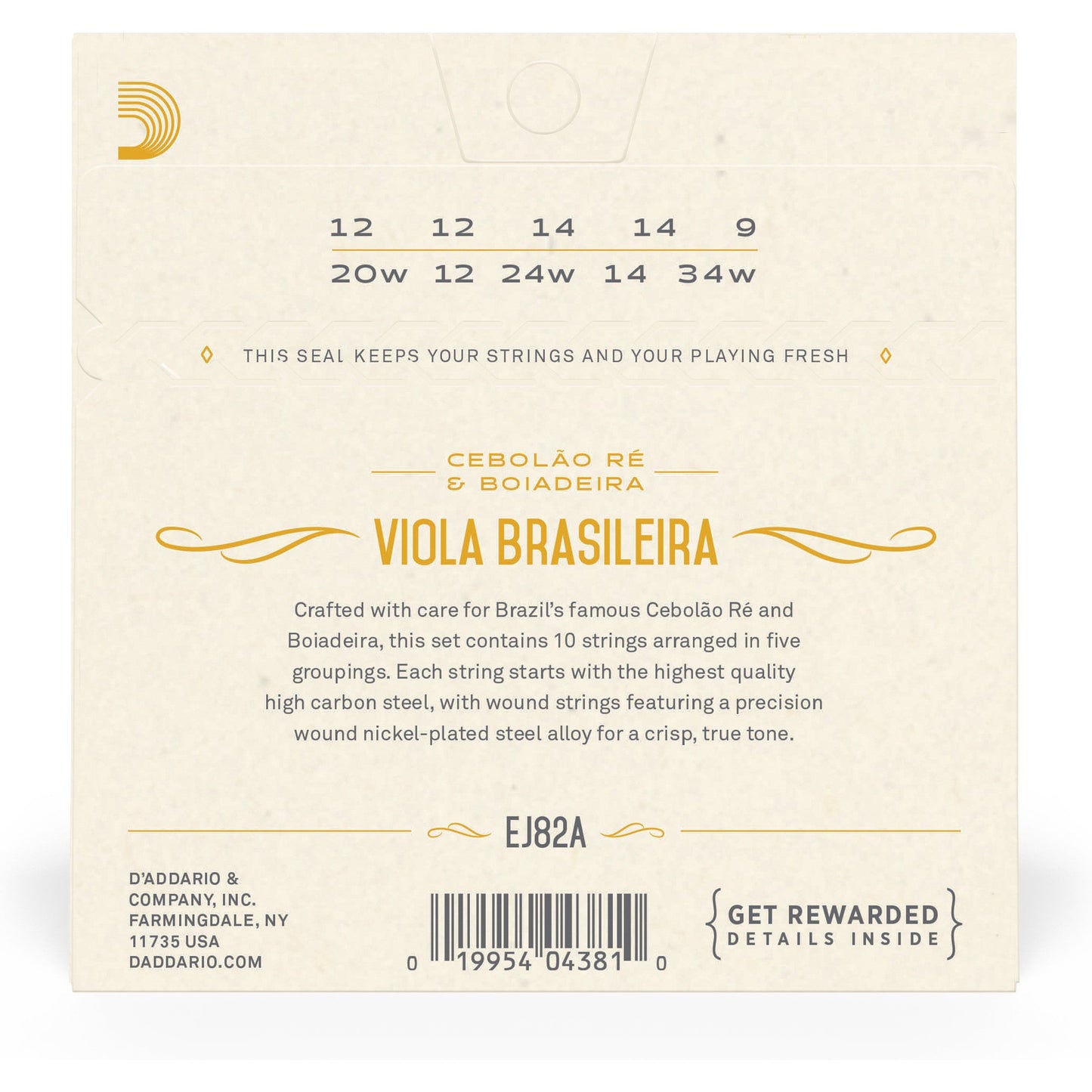 D'Addario EJ82A Viola Brasileira Set, Cebolao Re and Boiadeira