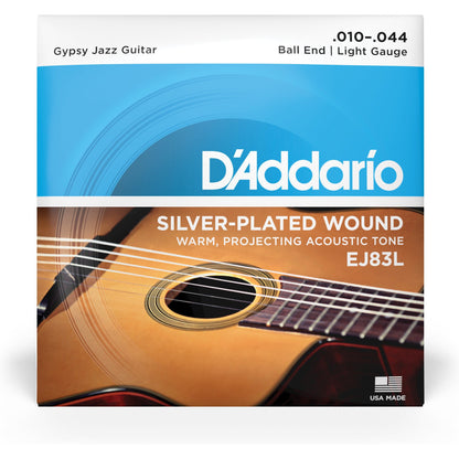 D'Addario EJ83L Gypsy Jazz Acoustic Guitar Strings, Ball End, Light, 10-44