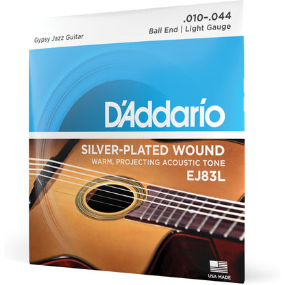 D'Addario EJ83L Gypsy Jazz Acoustic Guitar Strings, Ball End, Light, 10-44