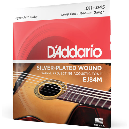 D'Addario EJ84M Gypsy Jazz Acoustic Guitar Strings, Loop End, Medium, 11-45